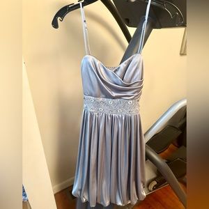 Fun semi-formal silver dress w/ rhinestones & sequins. Worn 2 times; Medium.